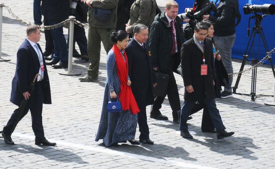 President of Russia Vladimir Putin and foreign leaders at military parade marking 80th anniversary of Victory