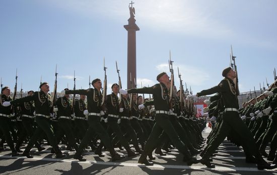 Military personnel at the military parade to mark the 80th anniversary of Victory in the Great Patriotic War in St. Petersburg. Location: Russia, St. Petersburg. Author: Irina Motina/Sputnik. Victory Parade. St. Petersburg