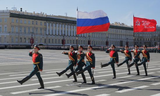 Military personnel at the military parade to mark the 80th anniversary of Victory in the Great Patriotic War in St. Petersburg. Location: Russia, St. Petersburg. Author: Irina Motina/Sputnik. Victory Parade. St. Petersburg
