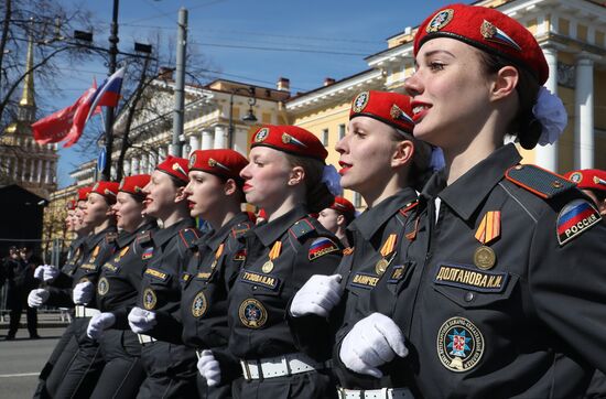 Cadets at the military parade to mark the 80th anniversary of Victory in the Great Patriotic War in St. Petersburg. Location: Russia, St. Petersburg. Author: Irina Motina/Sputnik. Victory Parade. St. Petersburg
