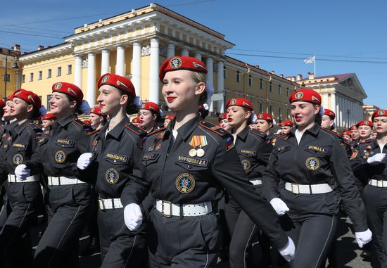Cadets at the military parade to mark the 80th anniversary of Victory in the Great Patriotic War in St. Petersburg. Location: Russia, St. Petersburg. Author: Mikhail Kireev/Sputnik. Victory Parade. St. Petersburg