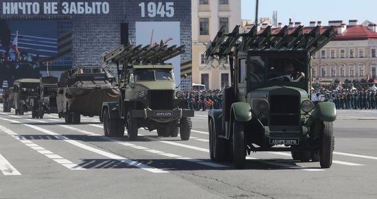 Historical military equipment at at the military parade to mark the 80th anniversary of Victory in the Great Patriotic War in St. Petersburg. Location: Russia, St. Petersburg. Author: Mikhail Kireev/Sputnik. Victory Parade. St. Petersburg