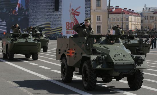Historical military equipment at at the military parade to mark the 80th anniversary of Victory in the Great Patriotic War in St. Petersburg. Location: Russia, St. Petersburg. Author: Mikhail Kireev/Sputnik. Victory Parade. St. Petersburg