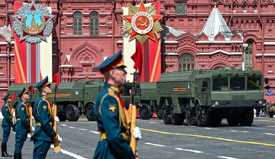 Iskander / SS-26 Stone shorter-range missile systems at the military parade to mark the 80th anniversary of Victory in the Great Patriotic War on Red Square in Moscow. Location: Russia, Moscow. Author: Sergey Bobylev/Sputnik. Military parade marking 80th anniversary of Victory in Great Patriotic War in Moscow