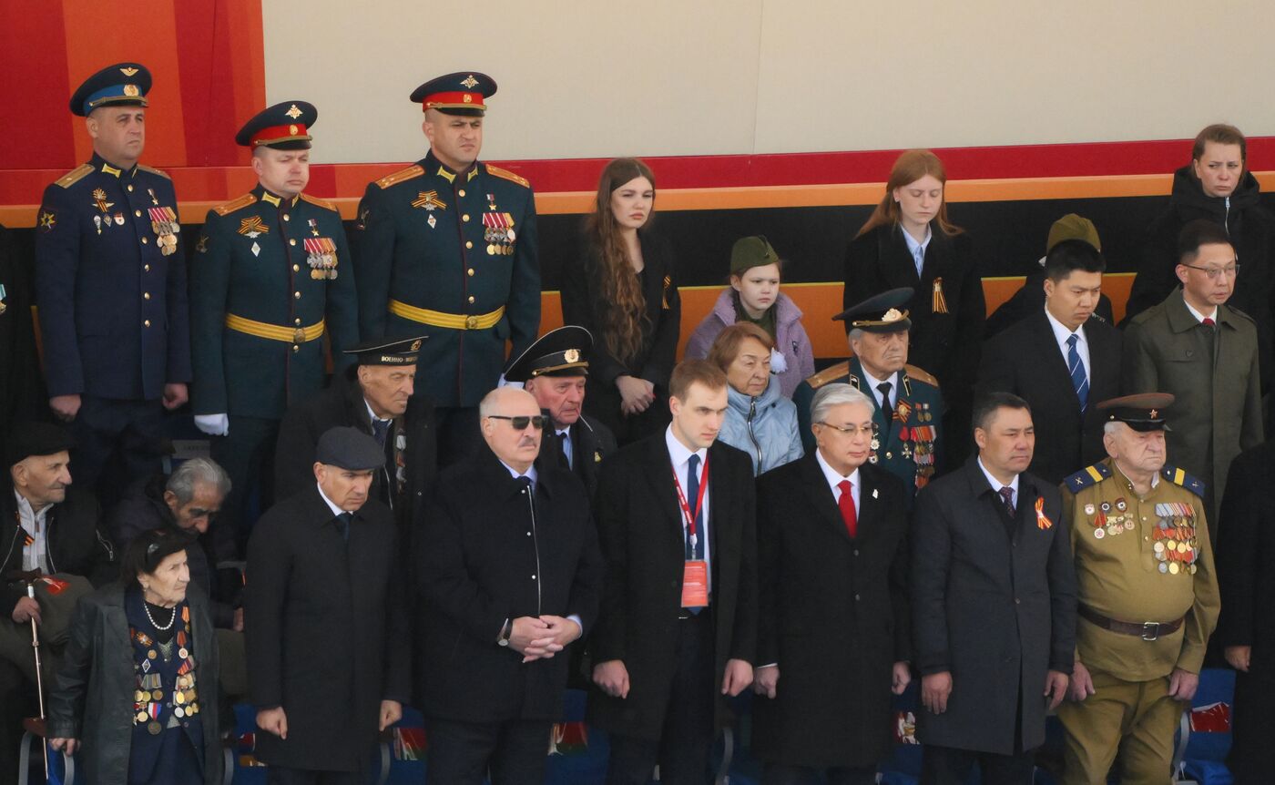President of Russia Vladimir Putin and foreign leaders at military parade marking 80th anniversary of Victory