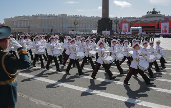 Cadets of the St. Petersburg Suvorov Military School at the military parade to mark the 80th anniversary of Victory in the Great Patriotic War in St. Petersburg. Location: Russia, St. Petersburg. Author: Mikhail Kireev/Sputnik. Victory Parade. St. Petersburg