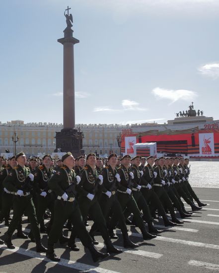 Military personnel at the military parade to mark the 80th anniversary of Victory in the Great Patriotic War in St. Petersburg. Location: Russia, St. Petersburg. Author: Irina Motina/Sputnik. Victory Parade. St. Petersburg