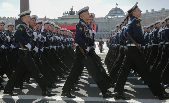 Military personnel at the military parade to mark the 80th anniversary of Victory in the Great Patriotic War in St. Petersburg. Location: Russia, St. Petersburg. Author: Irina Motina/Sputnik. Victory Parade. St. Petersburg