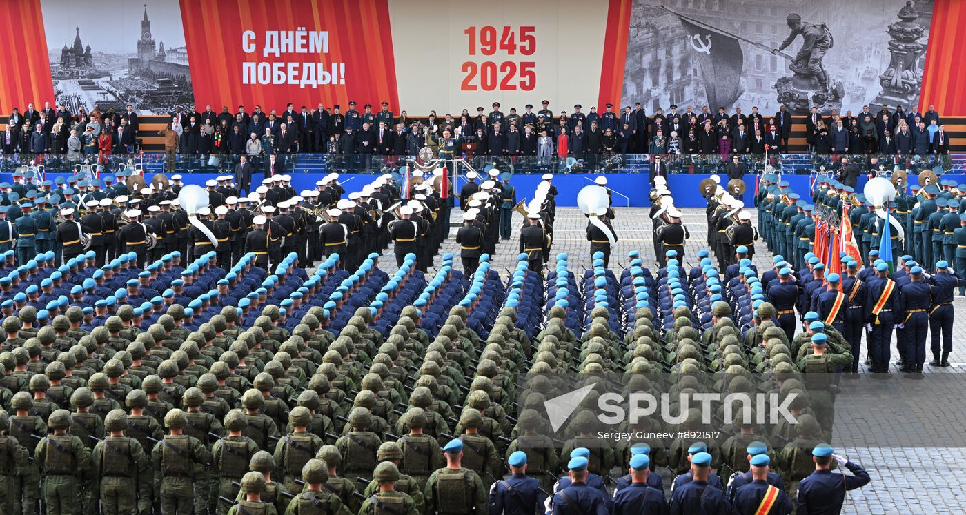 President of Russia Vladimir Putin and foreign leaders at military parade marking 80th anniversary of Victory