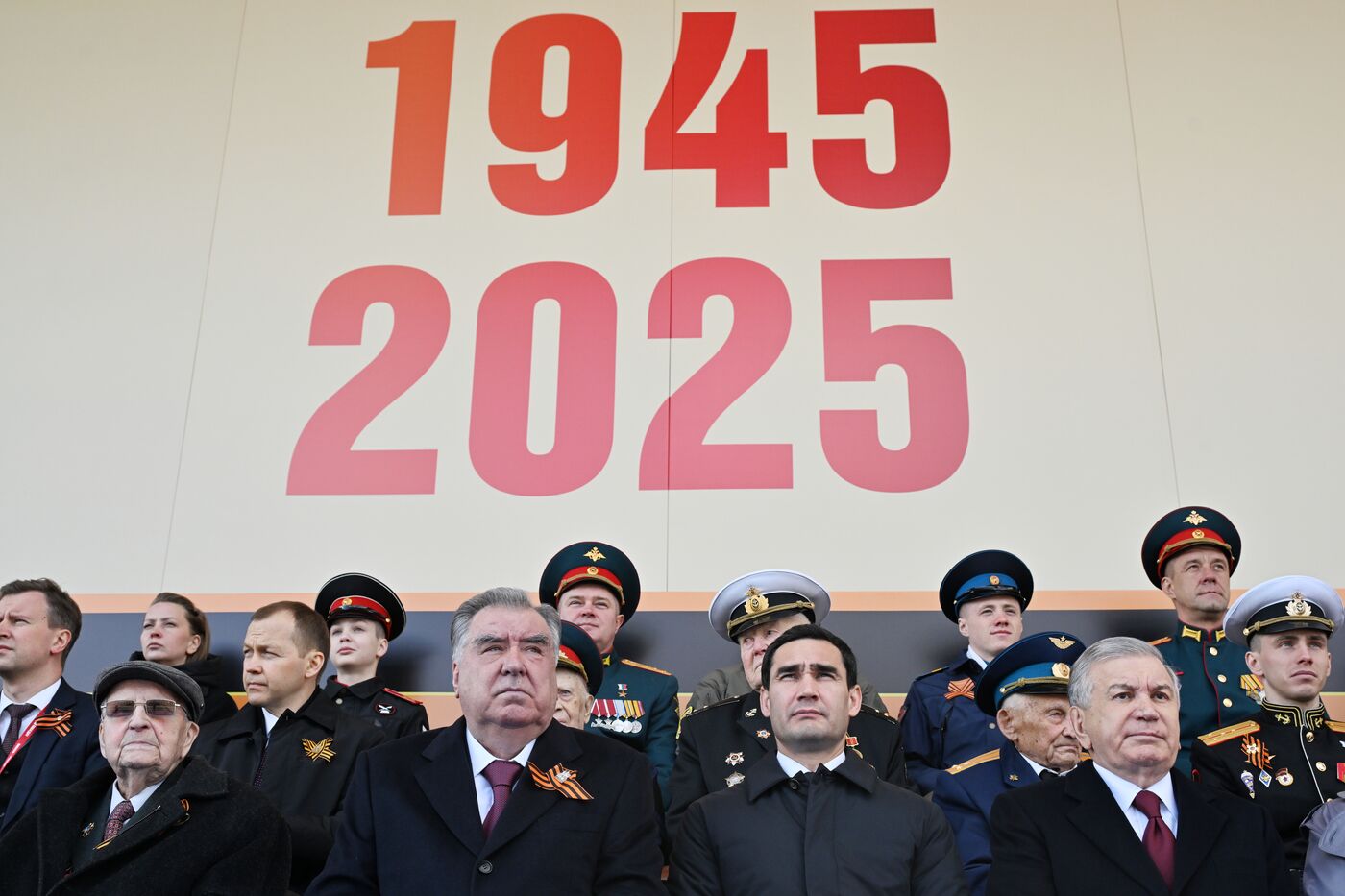 President of Russia Vladimir Putin and foreign leaders at military parade marking 80th anniversary of Victory