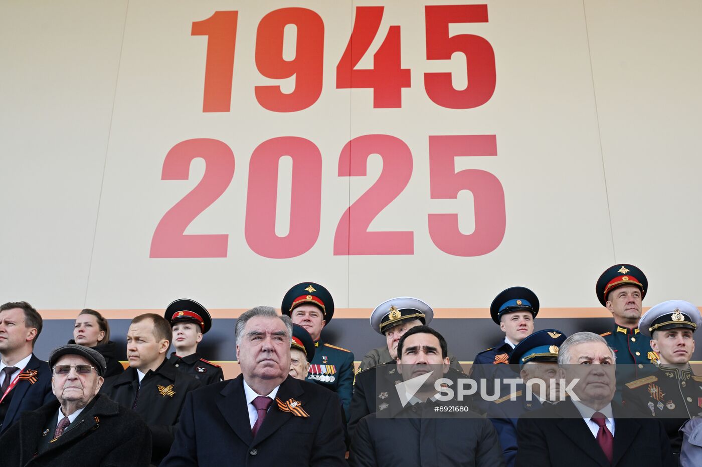 President of Russia Vladimir Putin and foreign leaders at military parade marking 80th anniversary of Victory