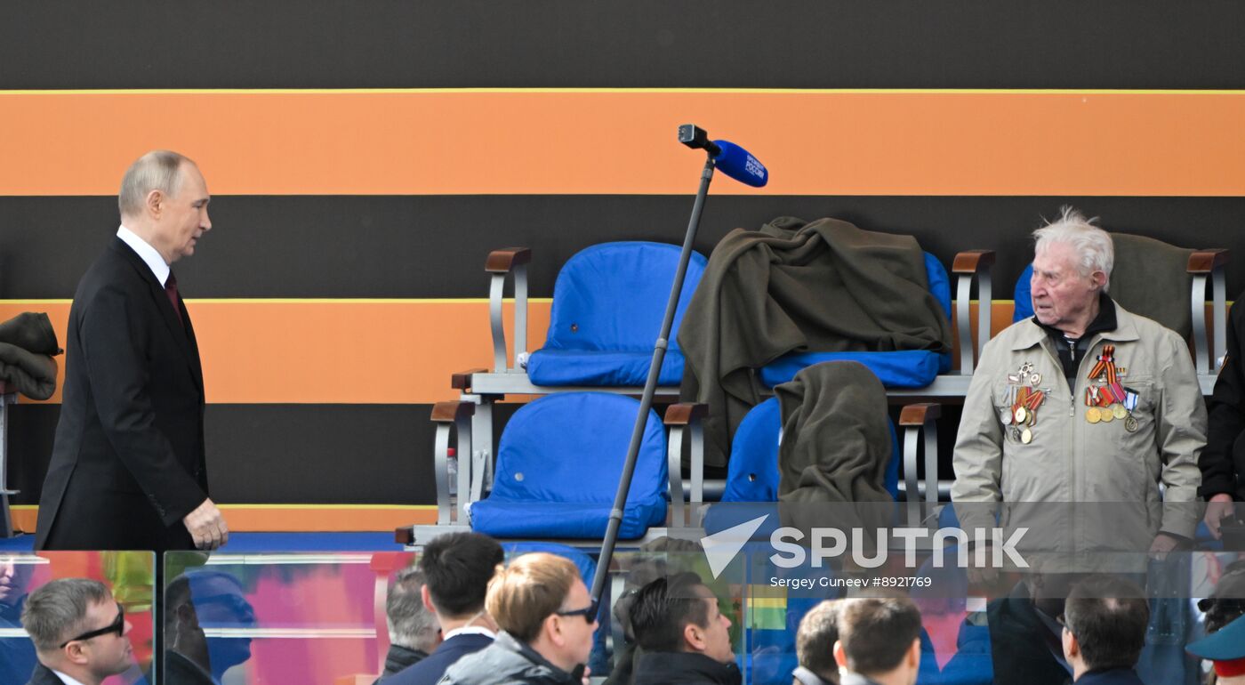 President of Russia Vladimir Putin and foreign leaders at military parade marking 80th anniversary of Victory