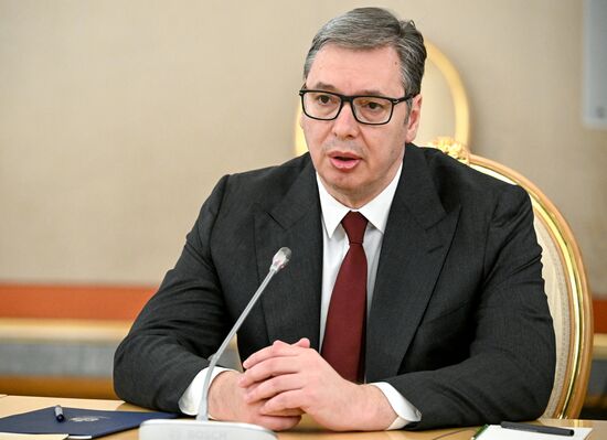 President of Serbia Aleksandar Vucic during his meeting with President of Russia Vladimir Putin. Location: Russia, Moscow. Author: Sergey Bobylev/Sputnik. President of Russia Vladimir Putin's meeting with President of Serbia Aleksandar Vucic