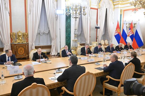 President of Russia Vladimir Putin during hiss meeting with President of Serbia Aleksandar Vucic. Location: Russia, Moscow. Author: Stanislav Krasilnikov/Sputnik. President of Russia Vladimir Putin's meeting with President of Serbia Aleksandar Vucic