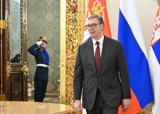 President of Serbia Aleksandar Vucic during his meeting with President of Russia Vladimir Putin. Location: Russia, Moscow. Author: Stanislav Krasilnikov/Sputnik. President of Russia Vladimir Putin's meeting with President of Serbia Aleksandar Vucic