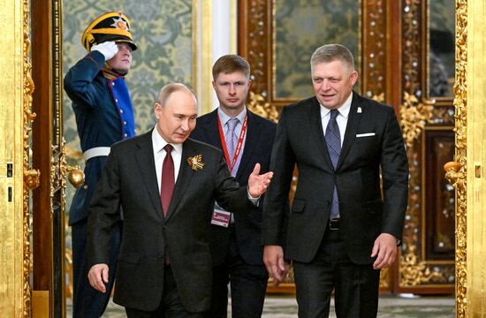 President of Russia Vladimir Putin and Prime Minister of Slovakia Robert Fico during their meeting. Location: Russia, Moscow. Author: Sergey Bobylev/Sputnik. President of Russia Vladimir Putin's meeting with Prime Minister of Slovakia Robert Fico