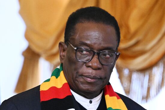 President of Zimbabwe Emmerson Mnangagwa during a meeting with President of Russia Vladimir Putin. Location: Russia, Moscow. Author: Evgeny Biyatov/Sputnik. President of Russia Vladimir Putin meets with President of Zimbabwe Emmerson Mnangagwa