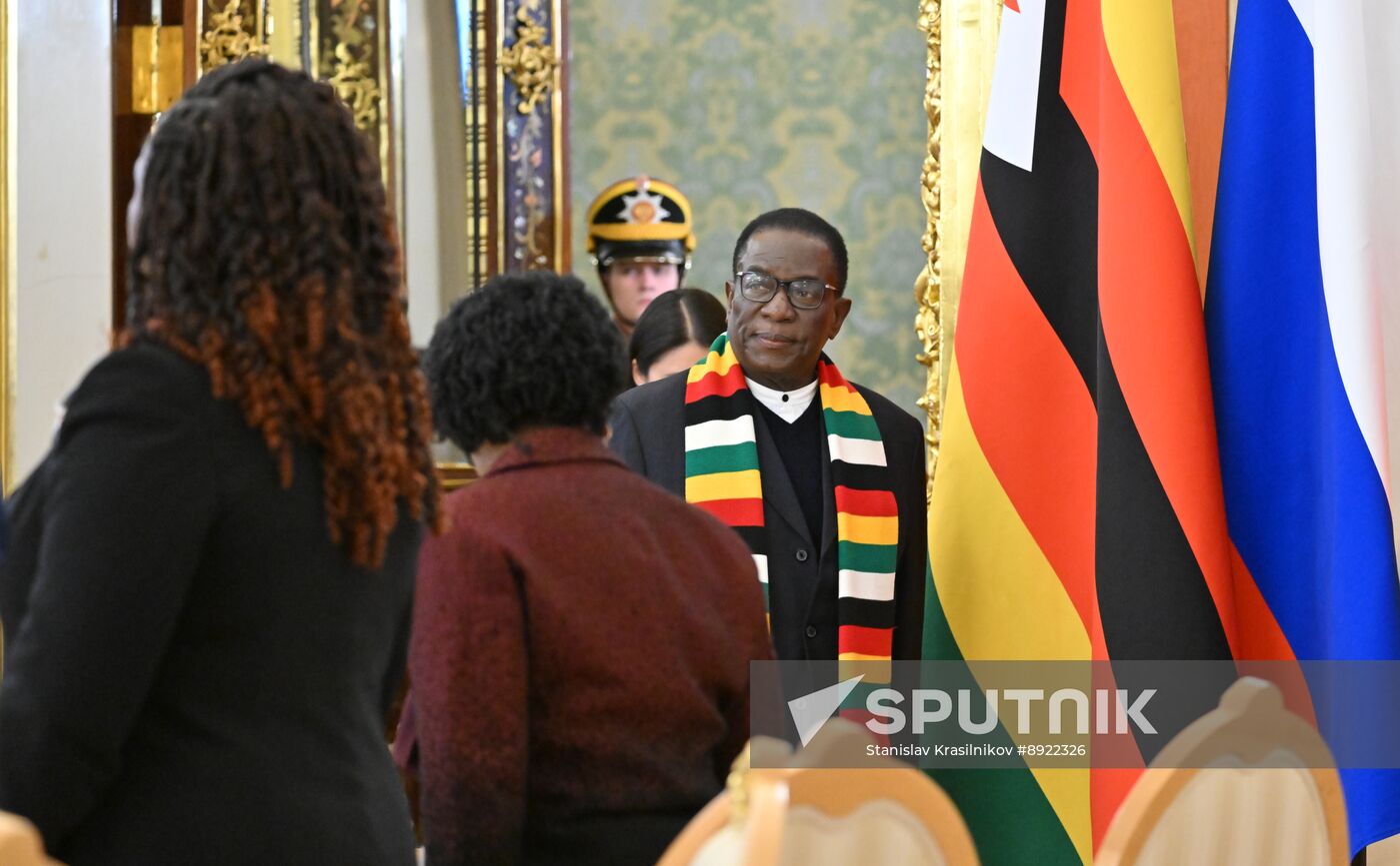 President of Russia Vladimir Putin meets with President of Zimbabwe Emmerson Mnangagwa