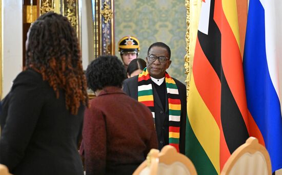 President of Zimbabwe Emmerson Mnangagwa during a meeting with President of Russia Vladimir Putin. Location: Russia, Moscow. Author: Stanislav Krasilnikov/Sputnik. President of Russia Vladimir Putin meets with President of Zimbabwe Emmerson Mnangagwa
