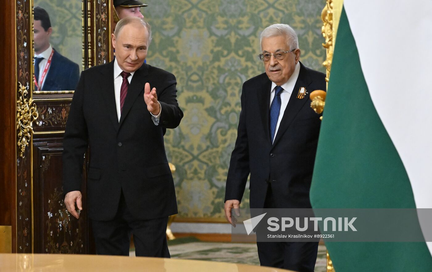 President of Russia Vladimir Putin meets with President of Palestine Mahmoud Abbas