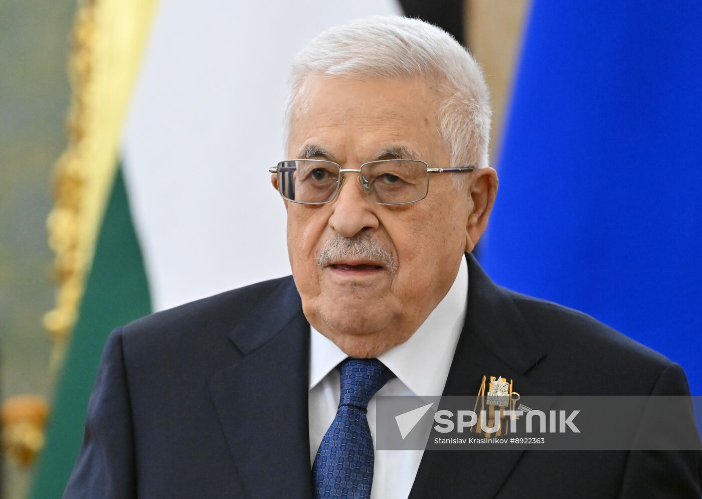President of Russia Vladimir Putin meets with President of Palestine Mahmoud Abbas
