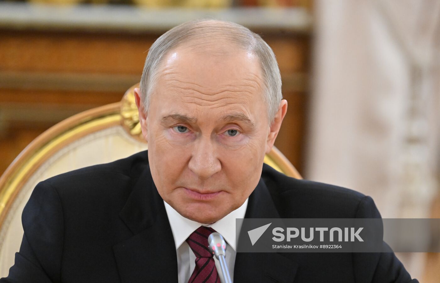 President of Russia Vladimir Putin meets with President of Palestine Mahmoud Abbas