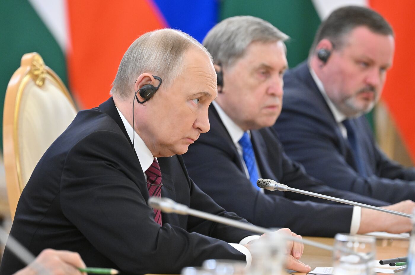 President of Russia Vladimir Putin meets with President of Palestine Mahmoud Abbas