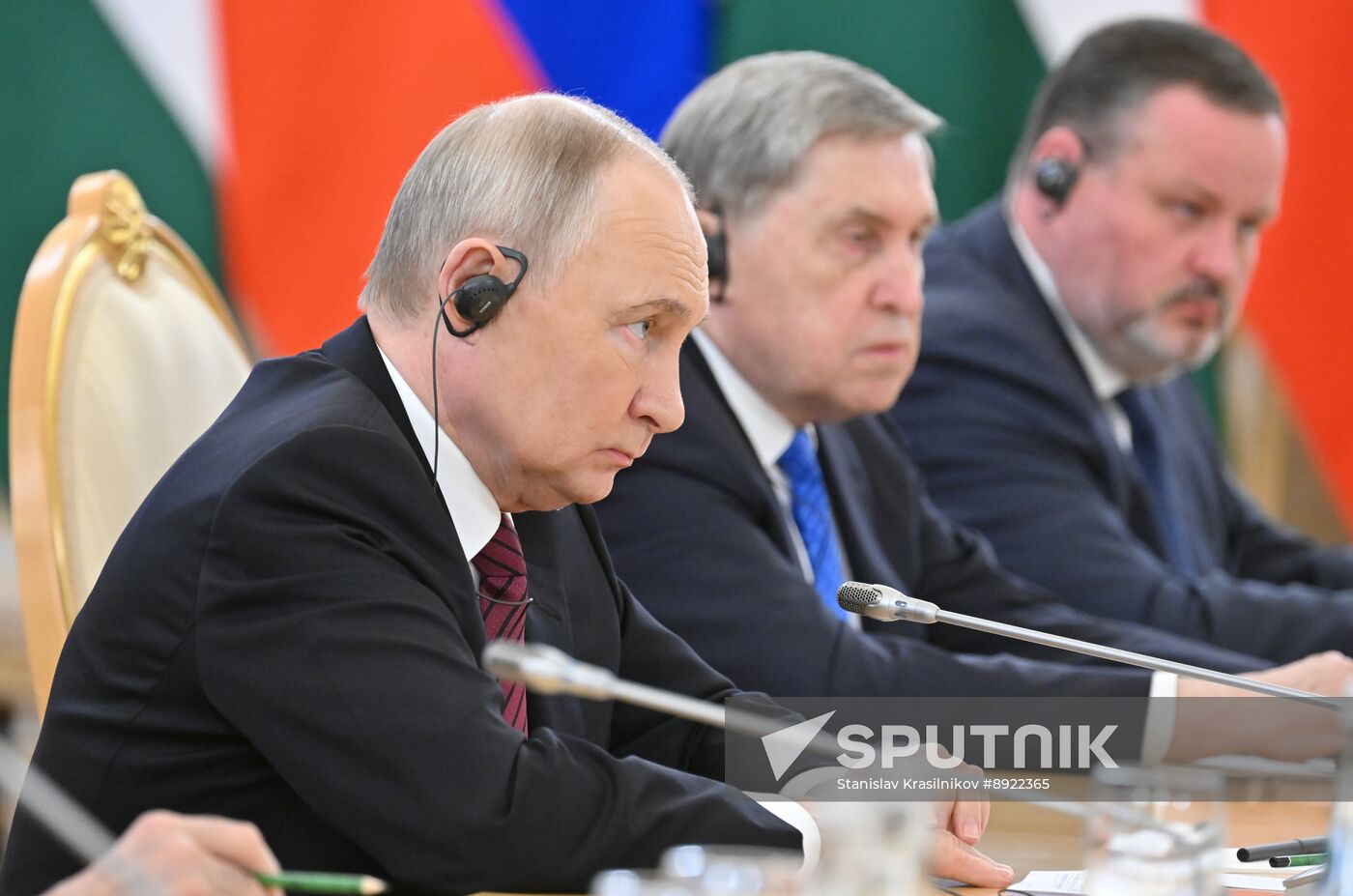 President of Russia Vladimir Putin meets with President of Palestine Mahmoud Abbas
