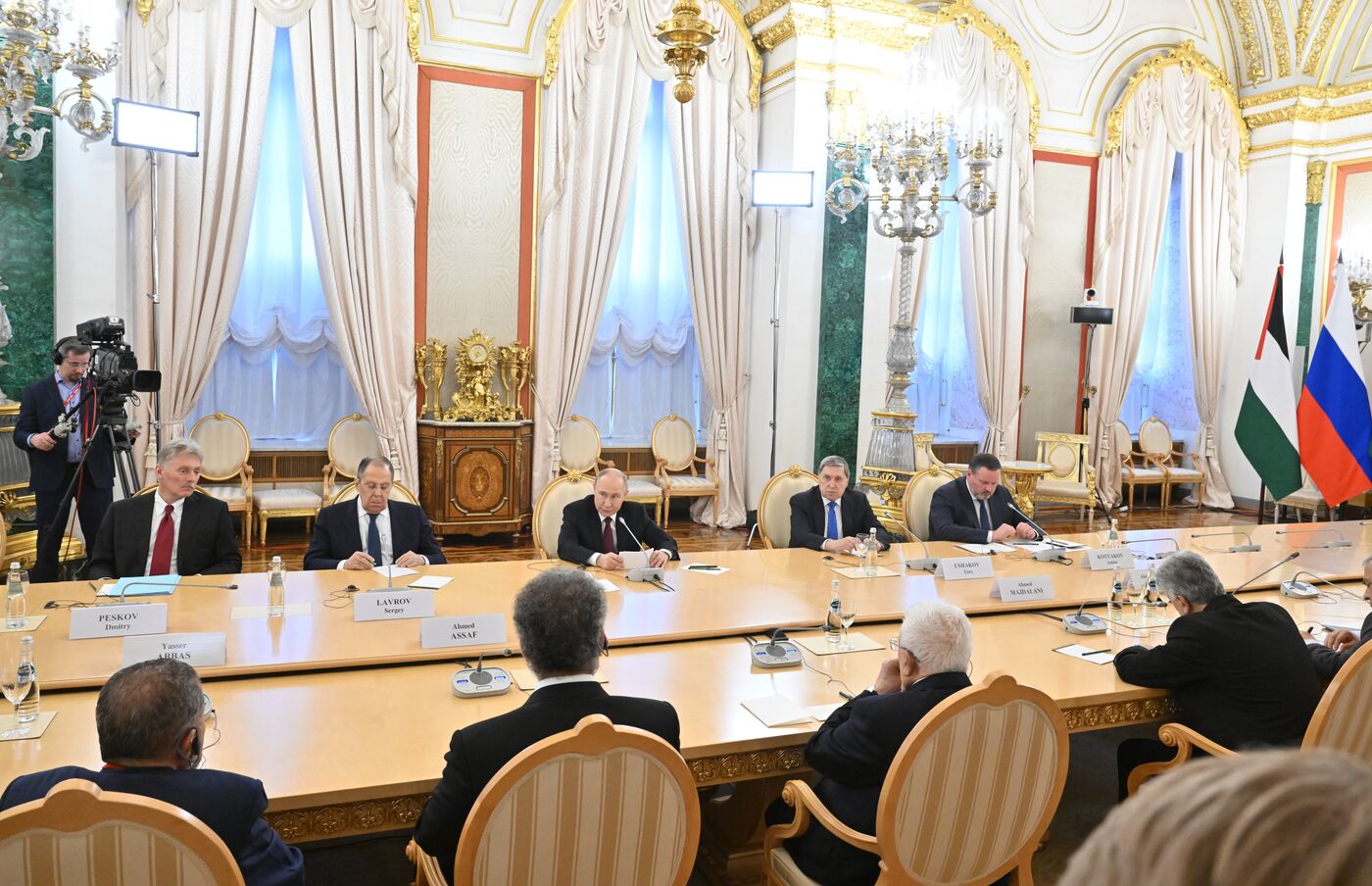 President of Russia Vladimir Putin meets with President of Palestine Mahmoud Abbas