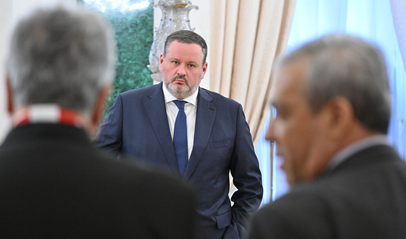 President of Russia Vladimir Putin meets with President of Palestine Mahmoud Abbas