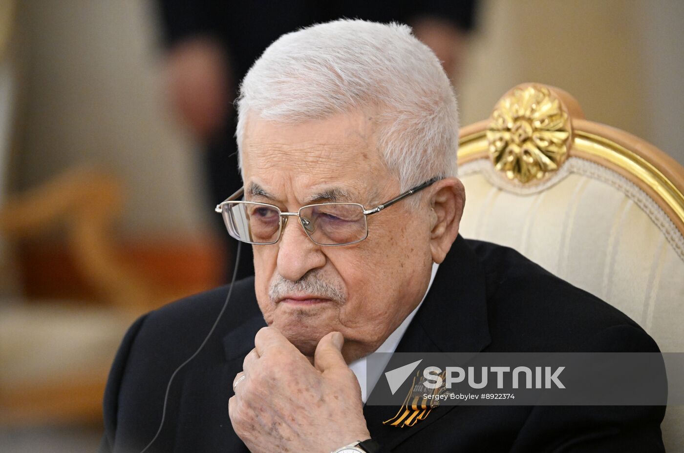 President of Russia Vladimir Putin meets with President of Palestine Mahmoud Abbas