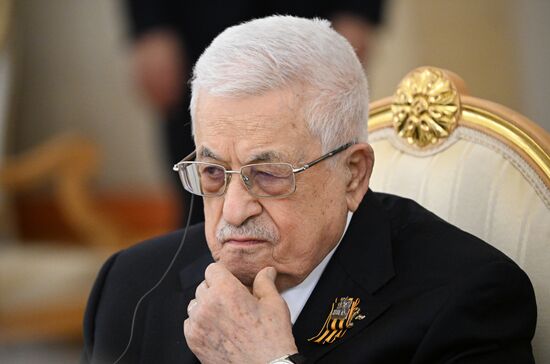President of Russia Vladimir Putin meets with President of Palestine Mahmoud Abbas