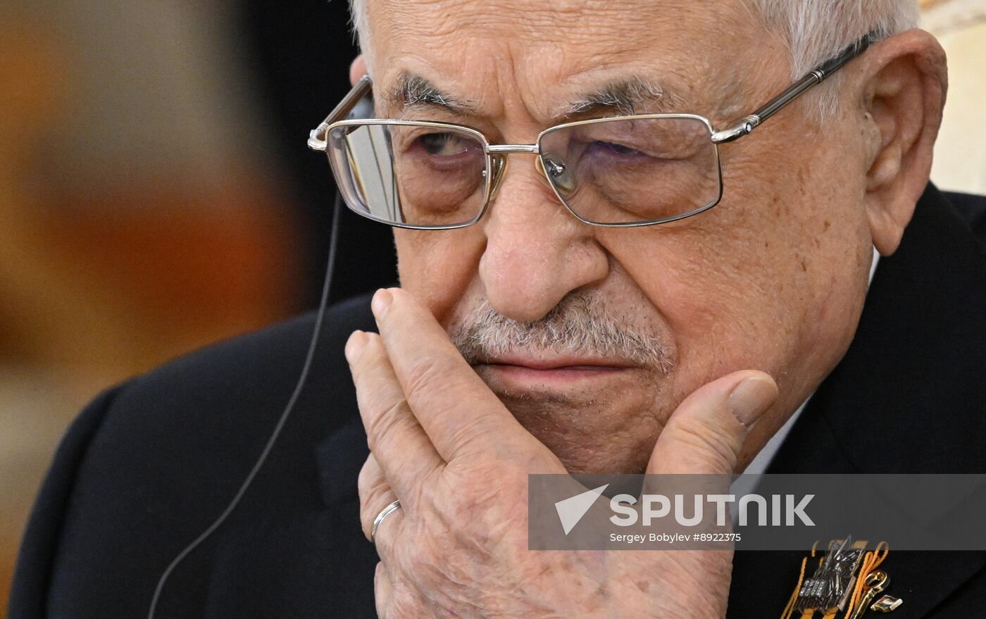 President of Russia Vladimir Putin meets with President of Palestine Mahmoud Abbas
