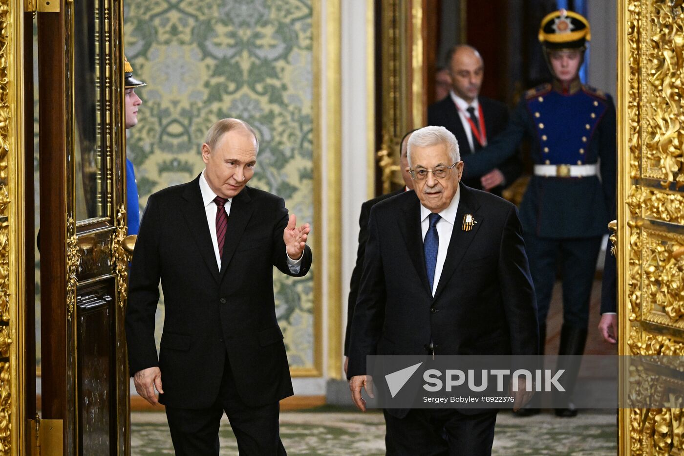 President of Russia Vladimir Putin meets with President of Palestine Mahmoud Abbas