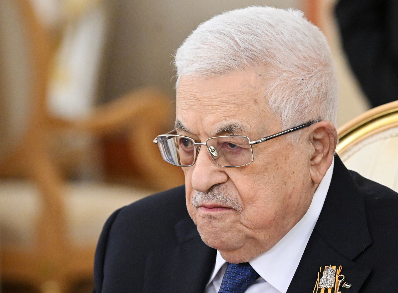 President of Russia Vladimir Putin meets with President of Palestine Mahmoud Abbas
