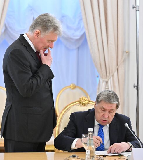 President of Russia Vladimir Putin meets with President of Palestine Mahmoud Abbas