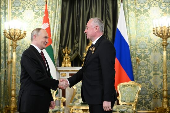 President of Russia Vladimir Putin meets with President of Abkhazia Badra Gunba