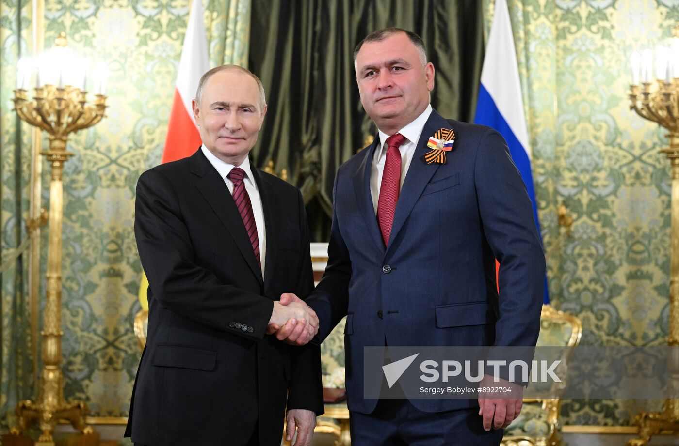 President of Russia Vladimir Putin meets with President of South Ossetia Alan Gagloev