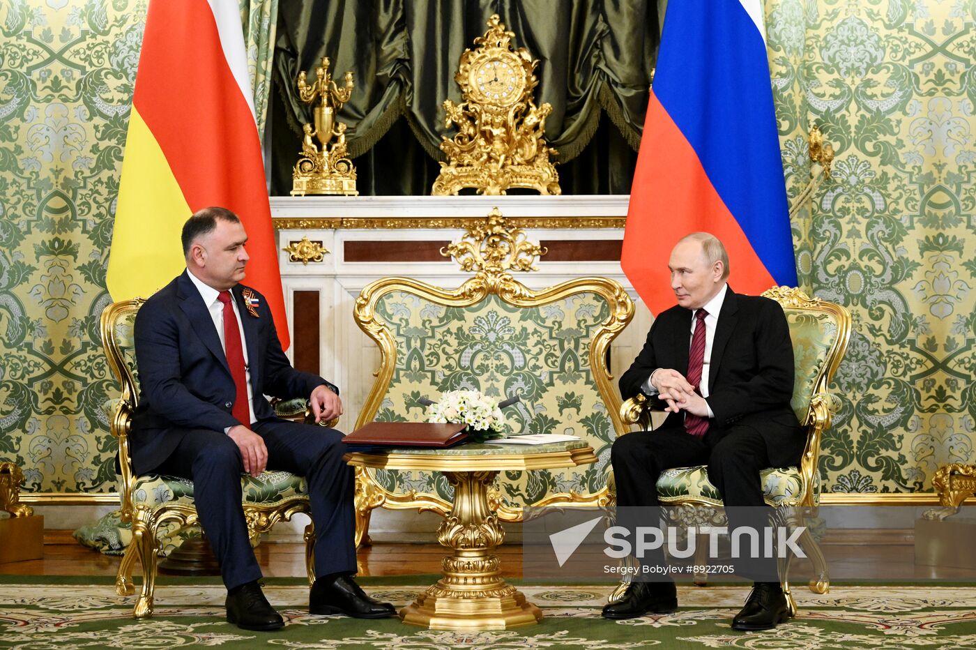 President of Russia Vladimir Putin meets with President of South Ossetia Alan Gagloev
