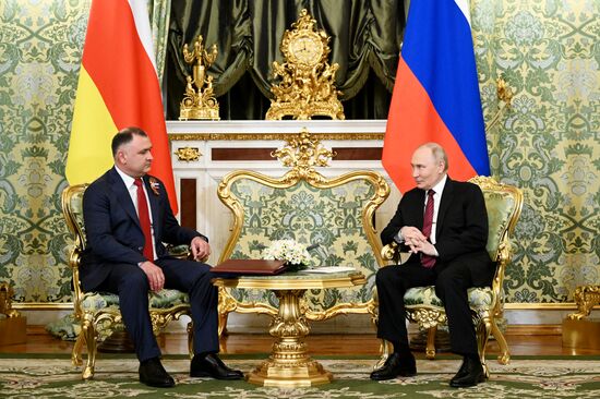 President of Russia Vladimir Putin meets with President of South Ossetia Alan Gagloev