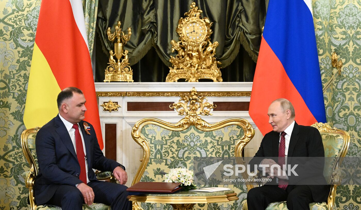 President of Russia Vladimir Putin meets with President of South Ossetia Alan Gagloev
