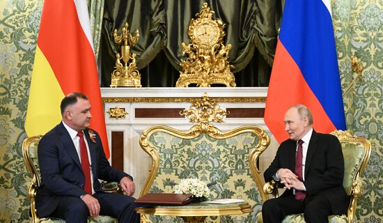 President of Russia Vladimir Putin meets with President of South Ossetia Alan Gagloev