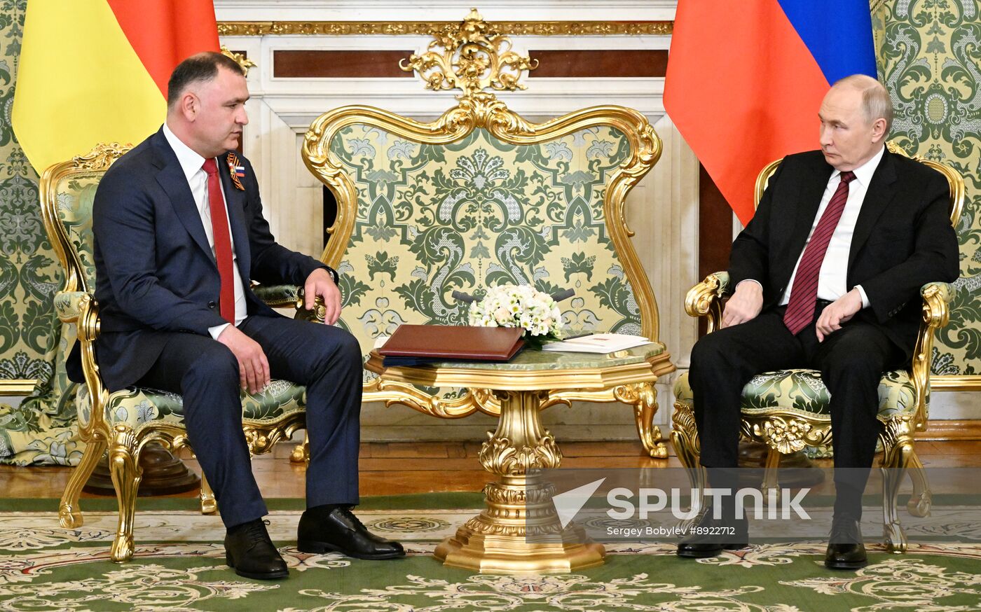 President of Russia Vladimir Putin meets with President of South Ossetia Alan Gagloev