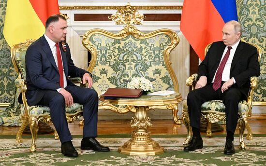 President of Russia Vladimir Putin meets with President of South Ossetia Alan Gagloev