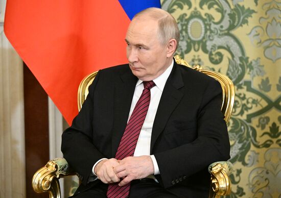 President of Russia Vladimir Putin meets with President of South Ossetia Alan Gagloev