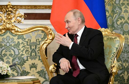 President of Russia Vladimir Putin meets with President of South Ossetia Alan Gagloev