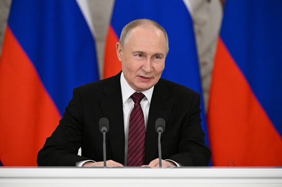 President of Russia Vladimir Putin delivers an address to representatives of Russian and foreign media. Location: Russia, Moscow. Author: Sergey Bobylev/Sputnik. President of Russia Vladimir Putin delivers address to representatives of Russian and foreign media