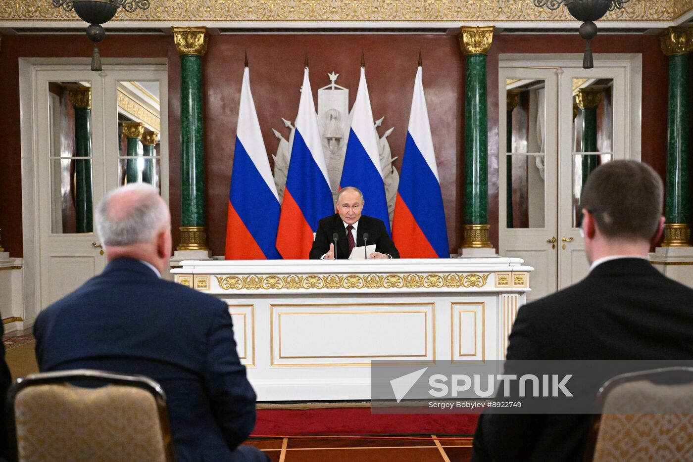 President of Russia Vladimir Putin delivers address to representatives of Russian and foreign media