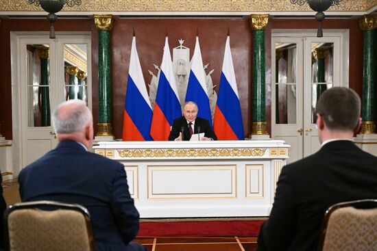 President of Russia Vladimir Putin delivers an address to representatives of Russian and foreign media. Location: Russia, Moscow. Author: Sergey Bobylev/Sputnik. President of Russia Vladimir Putin delivers address to representatives of Russian and foreign media