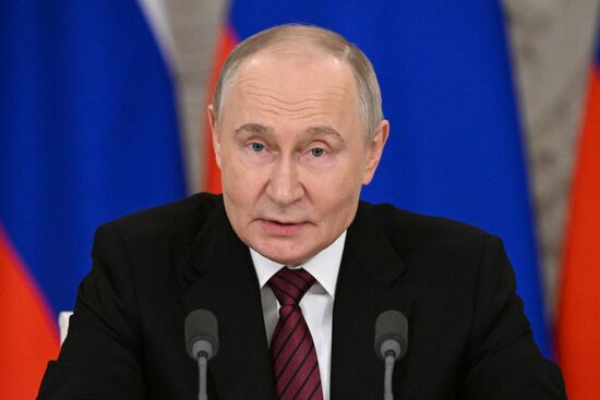 President of Russia Vladimir Putin delivers an address to representatives of Russian and foreign media. Location: Russia, Moscow. Author: Sergey Bobylev/Sputnik. President of Russia Vladimir Putin delivers address to representatives of Russian and foreign media